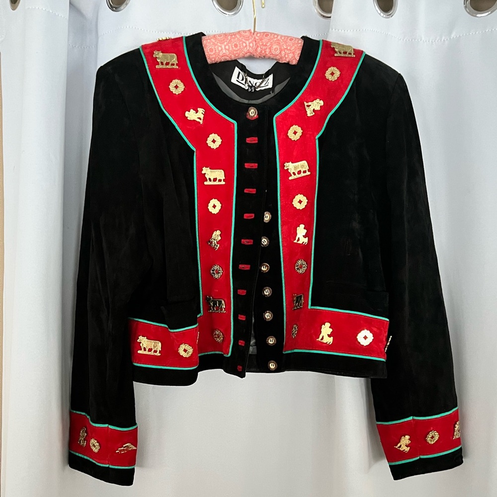Vintage Dino’z black suede jacket with unique gold embellishments